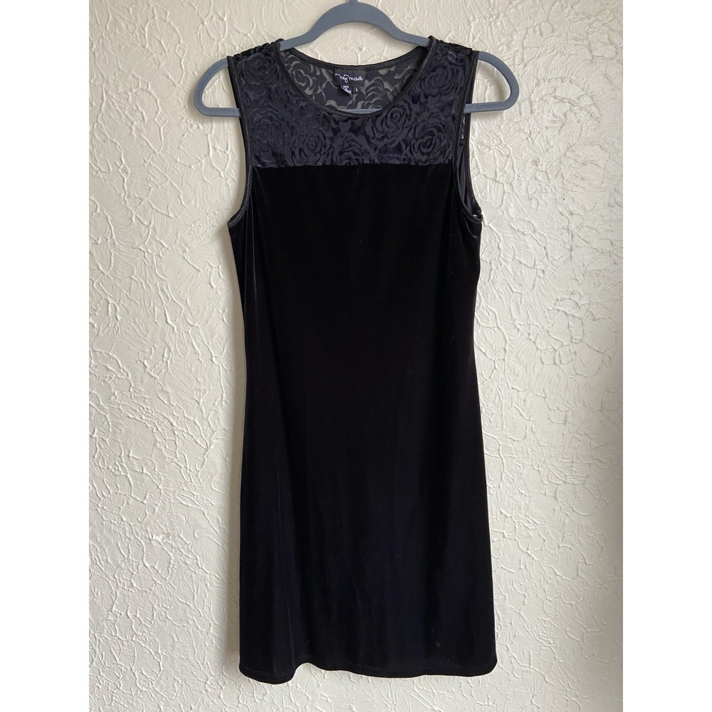 Vtg 90s My Michelle Black Dress Whimsigoth Vampy Witchy Velvet Burnout Goth Sz L